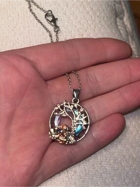 Iridescent Tree of Life Pendant Necklace in Blue and Purple